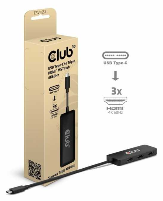 Adapter Club 3D MST-Hub USB 3.2 Typ C > 3x HDMI 4K60Hz St/Bu